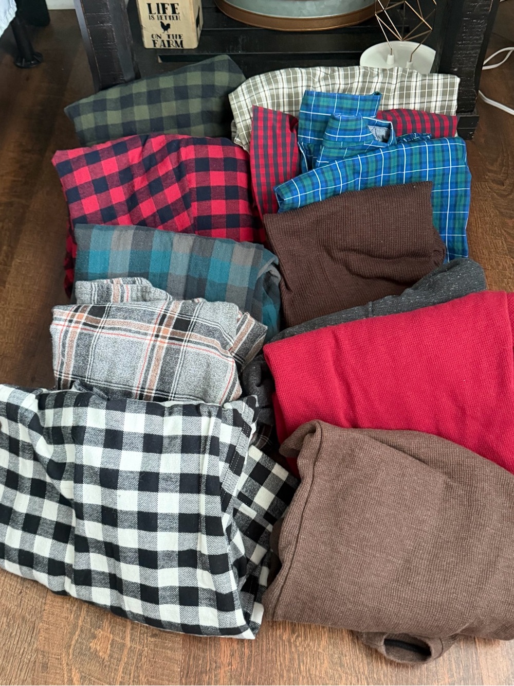 Mixed Flannel & Knit Shirts Bundle - Black, Red, Blue, Brown, Green